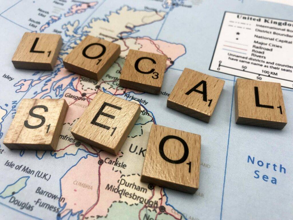 Local SEO scrabble on a map