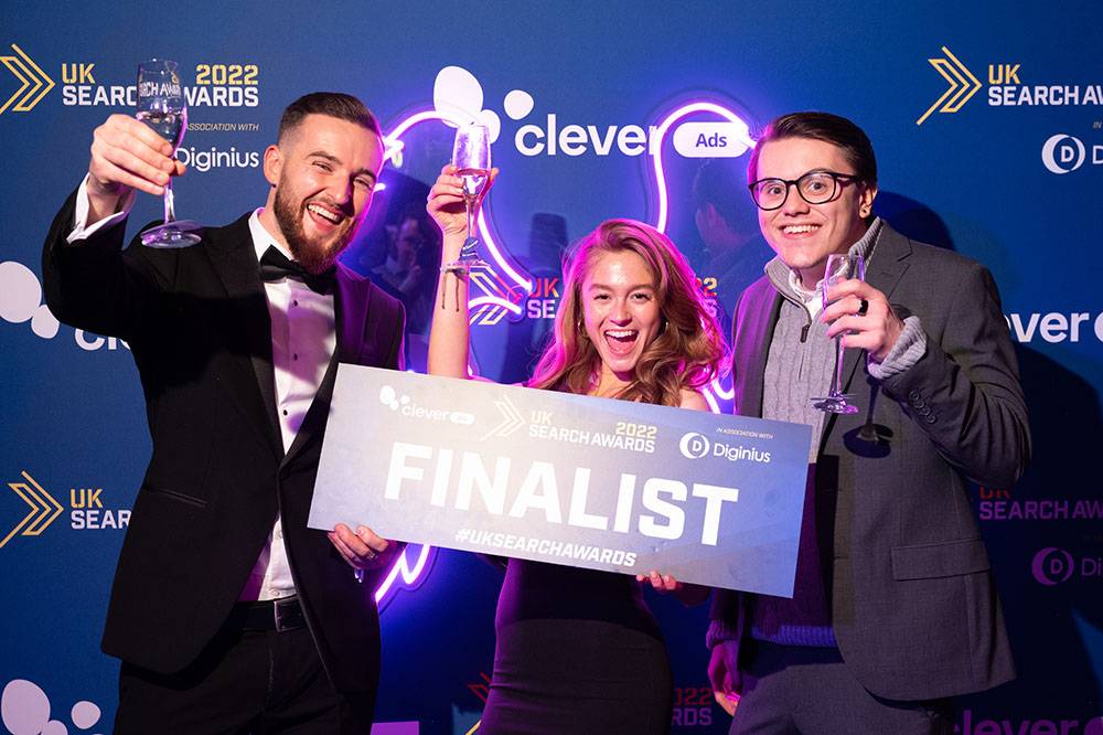 Ink Digital team celebrating finalist at UK 2022 search awards