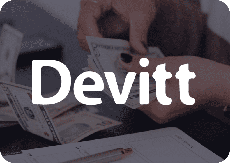 Devitt word with person counting money in the background