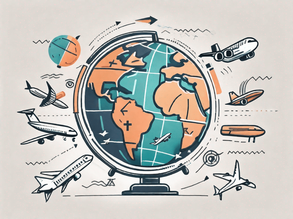 A globe with various travel icons (like an airplane